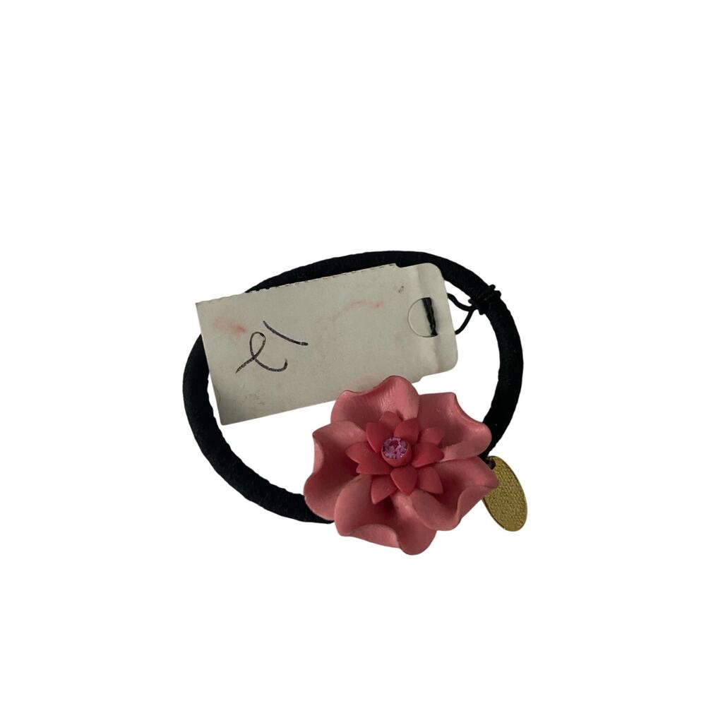 pink flower hair tie with rhinestone